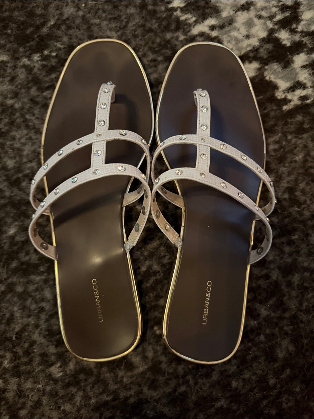 Urban Outfitters Black Slides with Crystal-Strap Detail